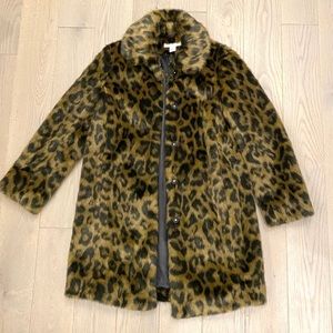 H&M Leopard Faux Fur Midi Jacket